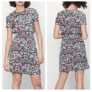 Maje Relia Smocked Waist Printed Mini Dress Multicolor Short Sleeve, size 1/S